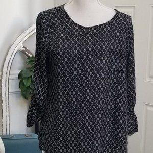 Lily White Black Tunic White Lines Front Tab Sleeves Size Large